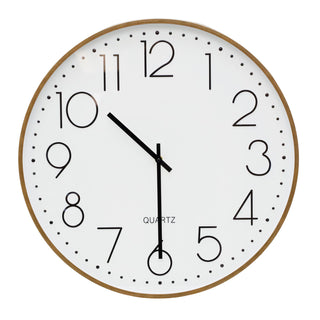 Large Round Wall Clock, 50cm White Face Black Numerals Dark Wood Effect Frame