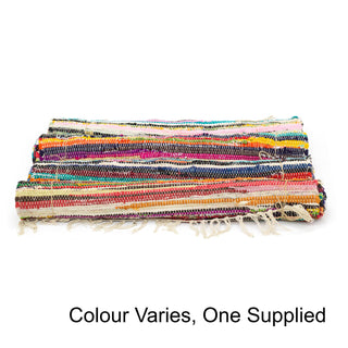 Multi Colour Recycled Rag Rug 75 X 120cm | Handmade Coloured Chindi Rug Rainbow Rug | Fair Trade Braided Cotton Rug Area Rugs - One Supplied