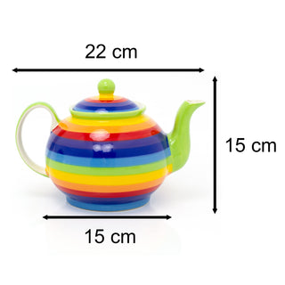 Hand Painted Rainbow Stripe Ceramic Large Teapot | 1 Litre Striped 4 Cups Tea Pot | Multicoloured Traditional Teapot