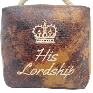 His Lordship Faux Leather Doorstop, 16cm Novelty Slogan Door Stop Rope Handle