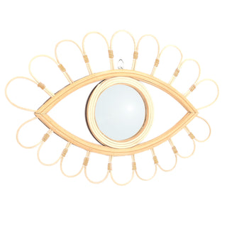 42cm Decorative Rattan Eye Shaped Wall Mirror | Wall Hanging Wicker And Glass Boho Mirror
