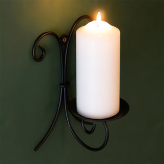 Black Metal Scroll Wall Sconce Candle Holder | Wall Mounted Pillar Candle Holder