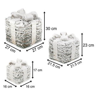 Set Of 3 LED Light Up Christmas Present Boxes | 3 Piece Rattan Snow Topped Light Up Xmas Christmas Gift Boxes | LED Christmas Parcels Christmas Decorations