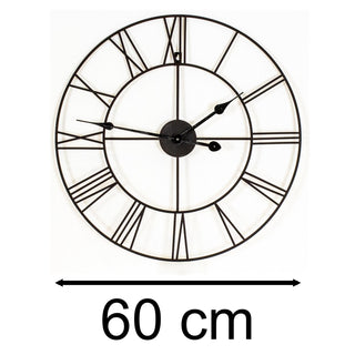 60Cm Stunning Metal Skeleton Roman Numeral Clock - Black Iron Wall Clock