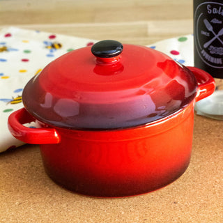 Ovenproof Ceramic Porcelain Pan Mini Casserole Oven Dish Cocotte With Lid 10cm - Red