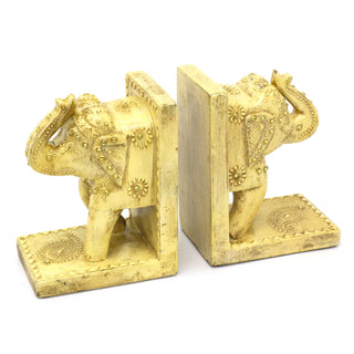 Pair Of White Elephant Wooden Bookends | Set Of 2 Elephant Book End Ornament