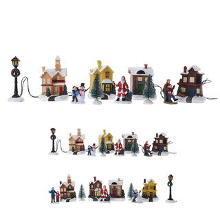 LED Christmas Village Scene, 10-Piece Light-Up Christmas Village Set 4 Houses