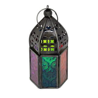 Pretty Moroccan Style Candle Lantern | Hanging Indoor Outdoor Tea Light Lantern Candle Holder | Multi-coloured Mini Lantern Tea Light Holder