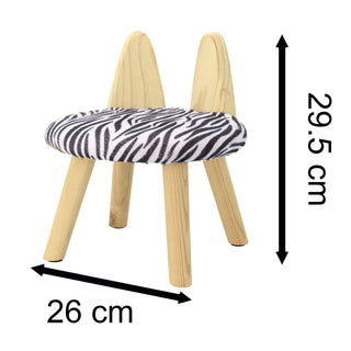 Animal Print Childrens Wooden Stool | Small Round Safari Jungle Animal Footstool - Zebra