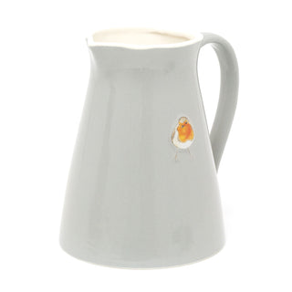 Pretty Robin Embossed Ceramic Serving Jug | Grey Water Pitcher China Milk Jug | Country Kitchen Jugs Porcelain Flower Vase
