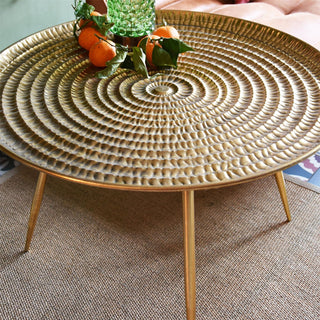 Antique Gold Round Metal Coffee Table | Occasional Side Table for Living Room