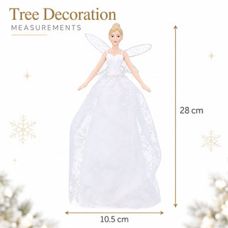 Christmas Tree Fairy Topper, Gisela Graham White Glitter Resin 28cm