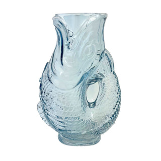 Blue Glass Fish Jug, 20cm Coloured Glass Pitcher Vase Nautical Fish Ornament