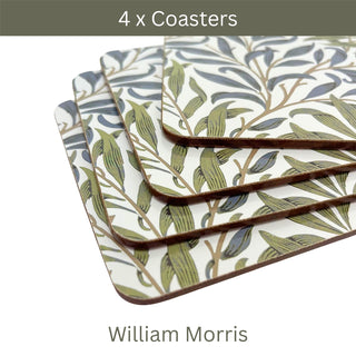 Set of 4 William Morris Willow Bough Coasters, Drinks Coasters - 10.5cm