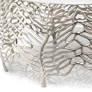 Elegant Large Round Silver Leaf Coffee Table Aluminium Living Room Table - 63cm