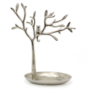 31cm Silver Metal Tree Of Life Jewellery Stand | Aluminium Tree Necklace Organiser | Ring Holder Cat Ornament