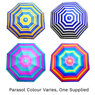 200cm Beach Umbrella Sun Shade UV50 Protection | 2m Protective Beach Parasol | Holiday Travel Beach Umbrella - Colour Varies One Supplied