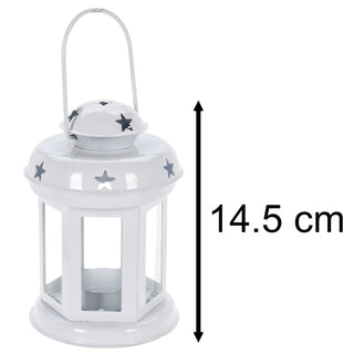 White Moroccan Tealight Lantern, 14.5cm Indoor Outdoor Metal Hanging Candle Holder