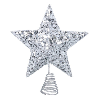 Silver Star Confetti Christmas Tree Topper, Gisela Graham Glitter Star 29cm