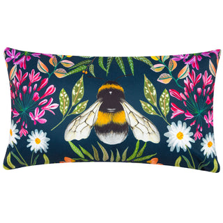 Floral Bee Outdoor Cushion | Waterproof Garden Bee Scatter Cushion - 47x27cm