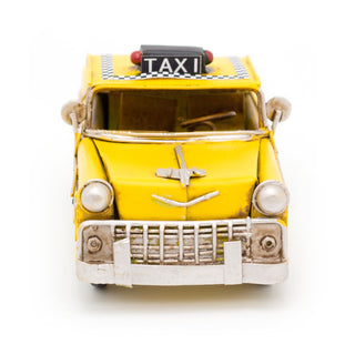 16cm Retro New York City Taxi Tin Model Car | Vintage Metal American Yellow Cab Decoration | Yellow Taxi Cab Ornament