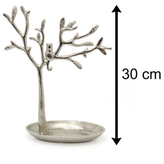 31cm Silver Metal Tree Of Life Jewellery Stand | Aluminium Tree Necklace Organiser | Ring Holder Cat Ornament