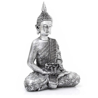 Silver Sitting Jewel Buddha Statue Tealight Holder | Polyresin Buddha Ornament