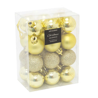 24 Piece Gold Mini Christmas Baubles | Christmas Tree Decorations | Gold Xmas Baubles Christmas Decor