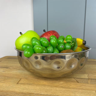 Stainless Steel Kitchen Fruit Bowl Silver Display Bowl with Hammered Detail 22cm