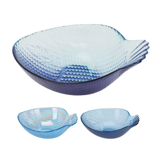Fish Shaped Glass Bowl, 220ml Blue Nautical Snack Serving Dish 17x13cm