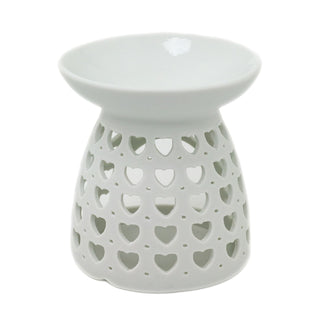 Heart Cut-Out White Ceramic Essential Oil Burner Tealight Candle Wax Melt Burner