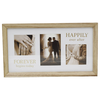 3 Aperture Wedding Photo Frame, Natural Wood Collage Display 42 x 24 cm