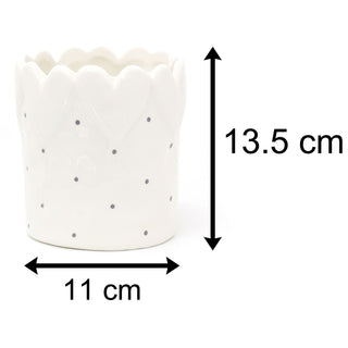White Heart Polka Dot Ceramic Plant Pot Holder | Decorative Embossed Cachepot Planter | Indoor Planter Flower Pot