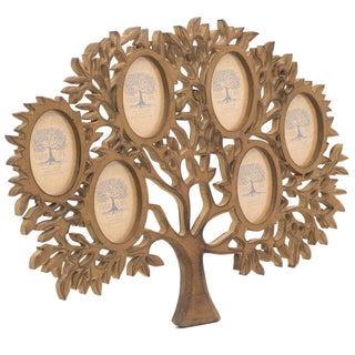 Mango Wood Tree Of Life Photo Frame | Wall Mounted Family Tree Multi Picture Frame | 6 Aperture Collage Photo Frames