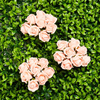 8 Stem Mini Peach Rose Floral Bouquet | Foam Roses Artificial Flower Posy | Floral Spray Fake Flower Spray