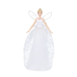 Christmas Tree Fairy Topper, Gisela Graham White Snowflake Glitter Resin 19cm