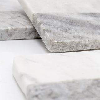 Set Of 4 Two Tone Natural Marble Coasters For Drinks ~ Square