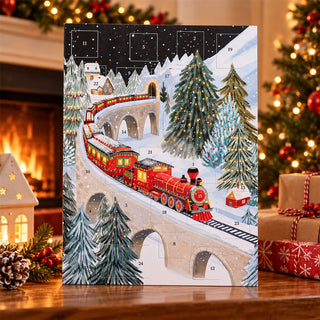 Xmas Train on a Viaduct Christmas Advent Calendar, Snowy Steam Train Scene