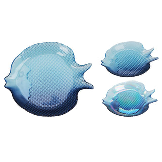 Fish Shaped Glass Dish, 180ml Blue Nautical Snack Serving Bowl 20x17cm