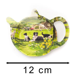 Farmhouse Country Collie & Sheep Teapot Shaped Tea Bag Tidy Dish | Tea Bag Spoon Rest Kitchen Tidy | Melamine Tea Bag Coaster Teabag Holder Dish