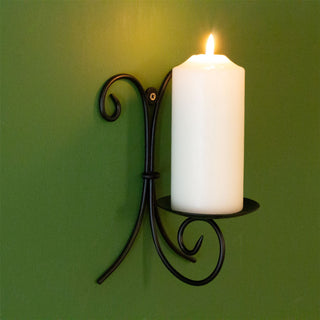 Black Metal Scroll Wall Sconce Candle Holder | Wall Mounted Pillar Candle Holder