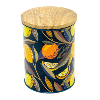 Citrus Zest Canister Airtight Kitchen Caddy With Wooden Lid Storage Tin - Teal