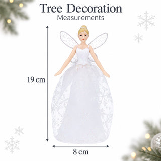 Christmas Tree Fairy Topper, Gisela Graham White Snowflake Glitter Resin 19cm