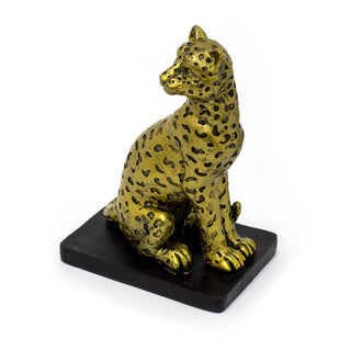 Set Of 2 Gold & Black Leopard Bookends | Pair Of Resin Cheetah Book Ends Statues