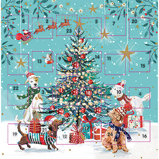 Dogs Around the Tree Advent Calendar Greetings Card, 24 Door Advent Card