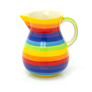 Hand Painted Rainbow Stripe Ceramic Flower Jug Vase | Serving Jug Water Pitcher Large Milk Jug | Kitchen Jug Glazed Vase Jug For Flowers