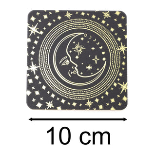 6 Piece Sun & Moon Coasters | Celestial Square Wooden Mats for Drinks Cups Mugs