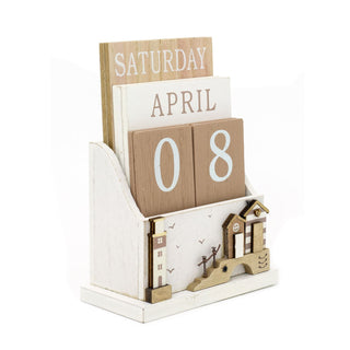 Shabby Chic Coastal Cottages Perpetual Calendar with Seashore Lighthouse Design
