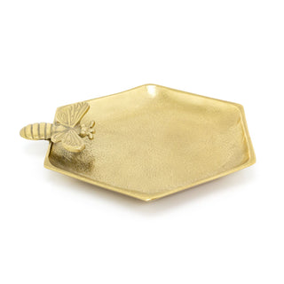 Gold Tone Honeycomb Bee Tray Display Tray Candle Tray | Aluminium Beehive Trinket Tray Jewellery Dish | Gold Metal Hexagon Bee Dish Key Bowl