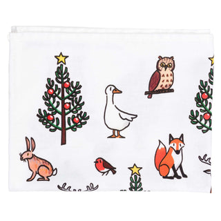 Christmas Tea Towel Winter Wildlife Kitchen Towel | Festive Tea Towels Christmas Tree Tea Towel | Cotton Dish Towel
